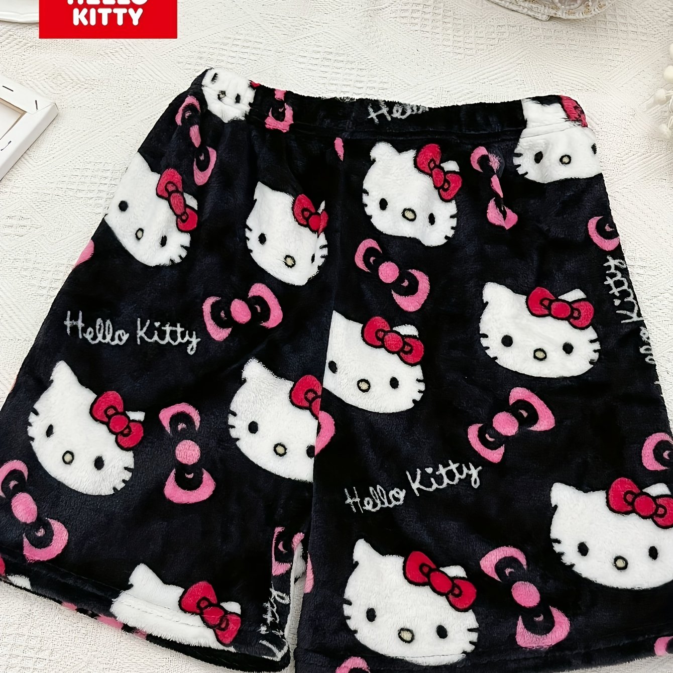 Hello Kitty Spring And Shorts, Women's Loose Sleep Pants With Cartoon Print In Black