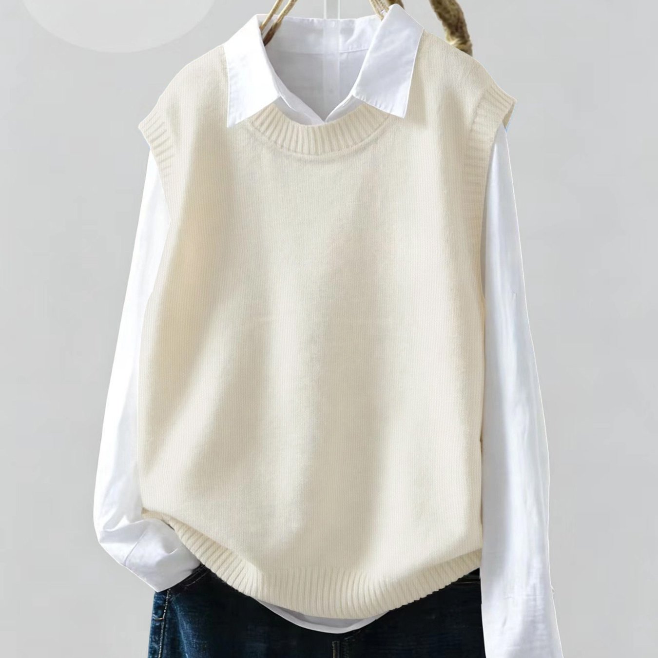 TEMU Women's Fashion Vest - Suitable For Daily Wear And Layering, Breathable And Not Stuffy, Worn , Summer, And Autumn, Basic Round-neck Sweater,