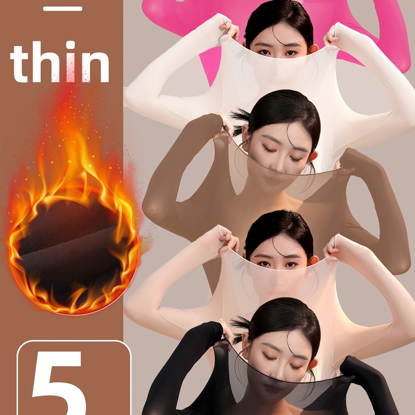5pcs Junerose Women's High-elasticity Thin Layering Base - Long Sleeve Booster Suitable For , Face Sheet Stuffers, Hand Washable Base Layer (no)