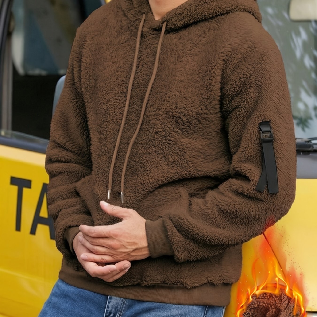 TEMU KJ-W044 Felpa con cappuccio da in pile a maniche lunghe, taglie forti, felpa casual da con cappuccio per /inverno