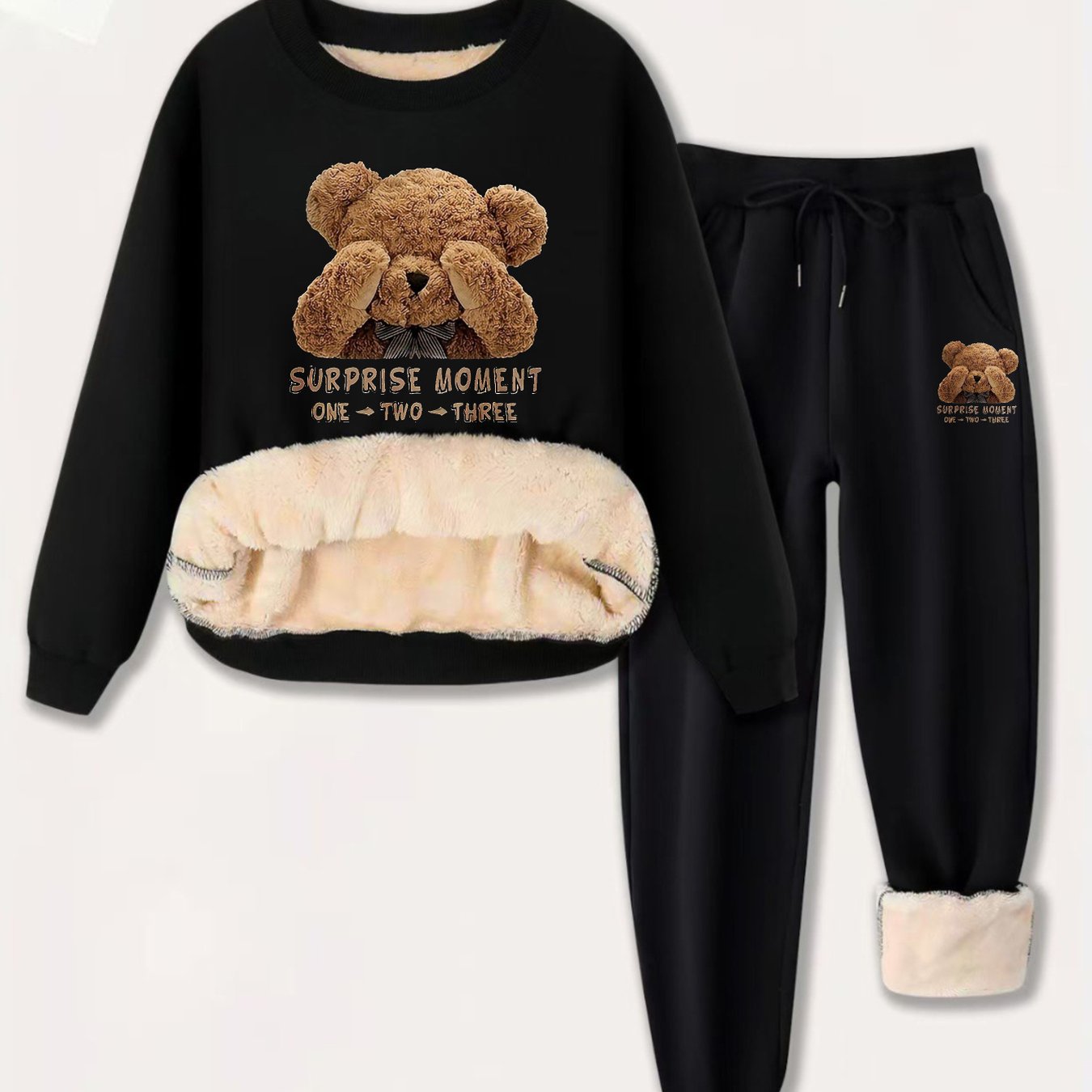 TEMU Conjunto de Cuello y Pantalones de Forro Polar de Otoño e Invierno con Forro y Larga , Estampado , ¿Qué es de Moda? Ropa Casual y Cómoda para