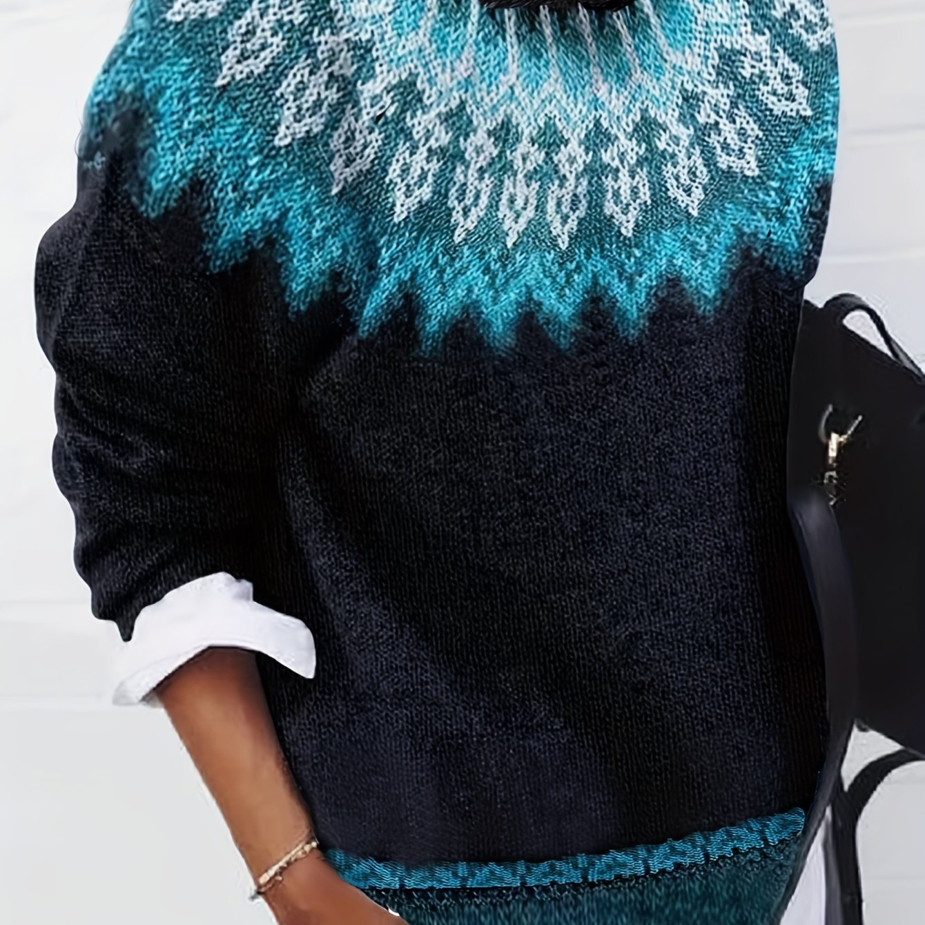 Image of Winter Women's Sweater, Elegant Chunky Jacquard Round Neck Print, Fashionable Comfortable Beautiful Vintage Casual Slim Fit Soft Commuter Zllz