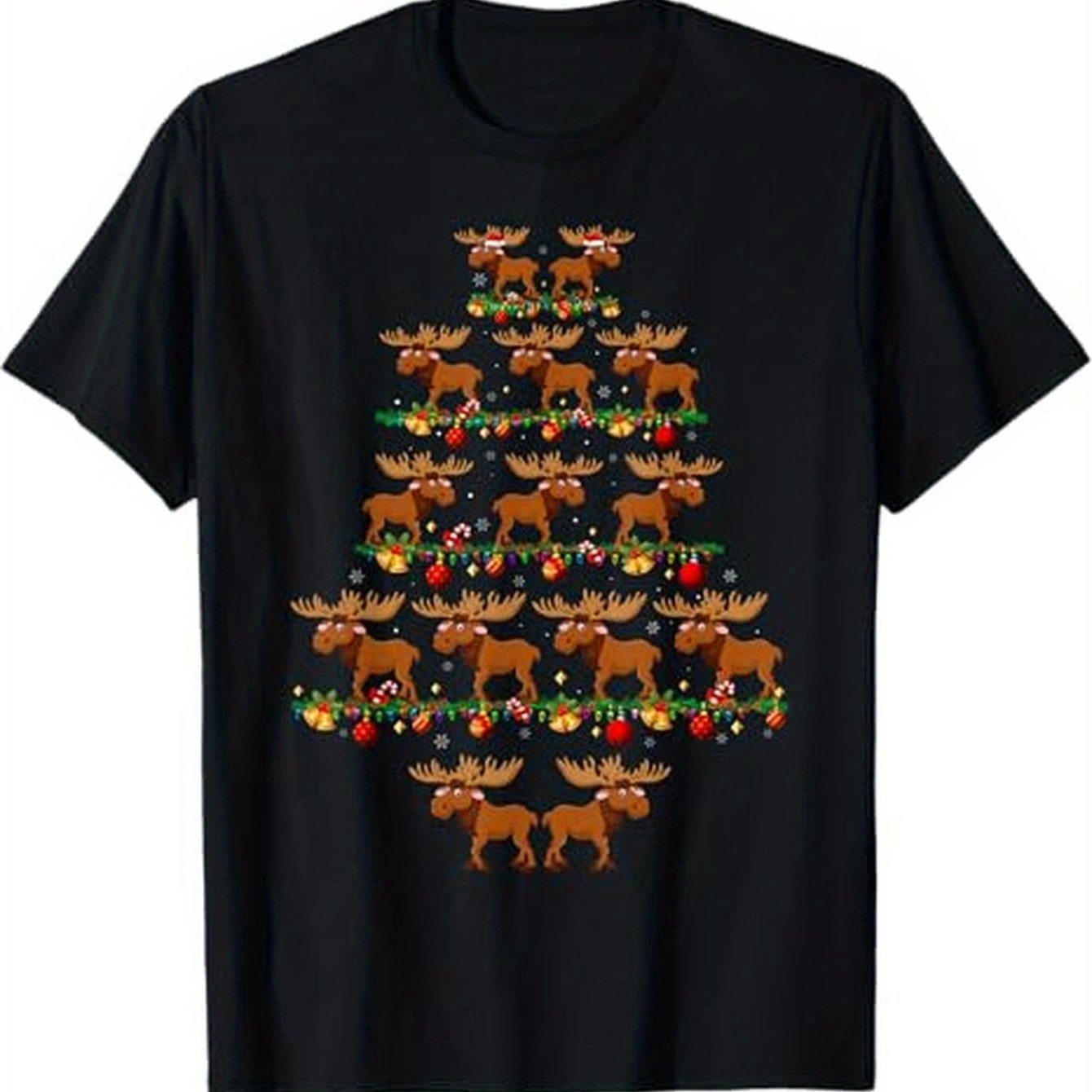 Image of Family Pajama Sets Christmas Matching Moose Tree T-shirt, 100% Cotton, Halloween Thanksgiving Christmas Gift For Men Women , S-xxxl, Black Cotton Printed Shirts