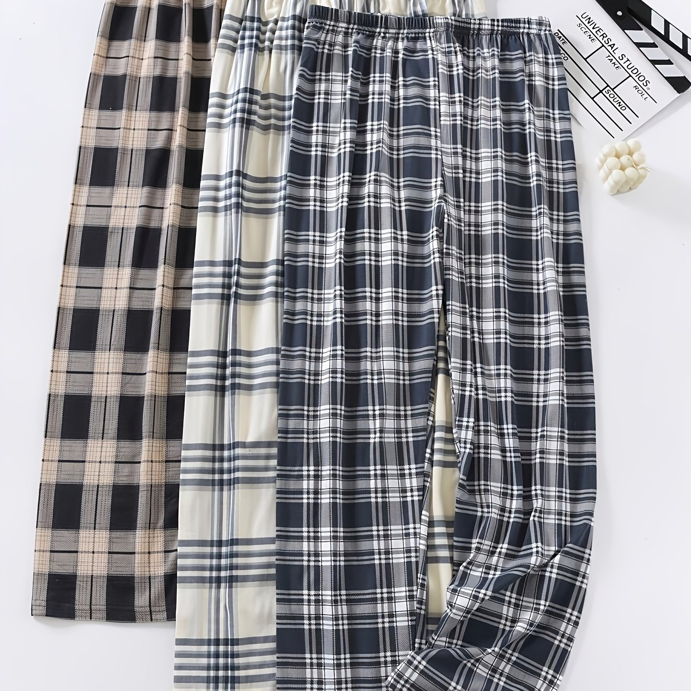 E-shop Herren 3-teilige Karo-Print Loungehosen, Casual-Stil