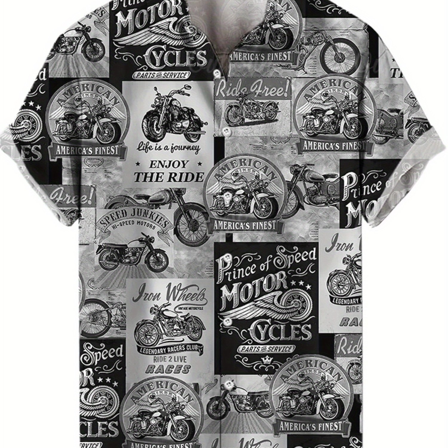 Men's Vintage Oversized Hawaiian & Shirts - Retro Motorcycle Print Short Sleeve Collar Shirt, Loose Fit Streetwear Suitable For Summer, Casual Beachwear, Machine Washable For, Plus Size