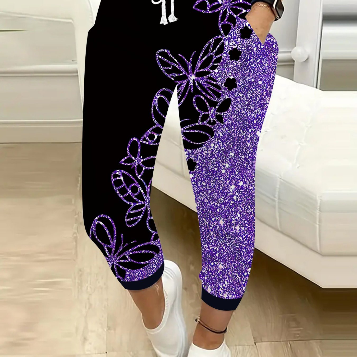Women's Casual Pattern Print Drawstring Pocket Pants