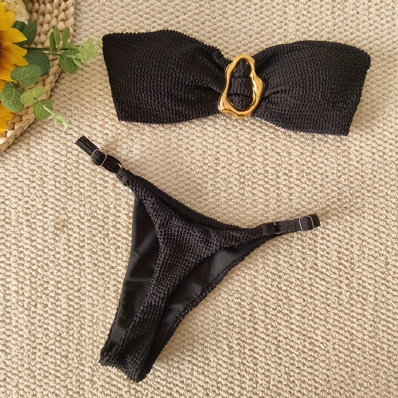 E-shop Neuer einfarbiger Bikini 2026, europäischer amerikanischer Stil, Bandeau-Bikini zum Binden, 2-teiliger Badeanzug für Damen