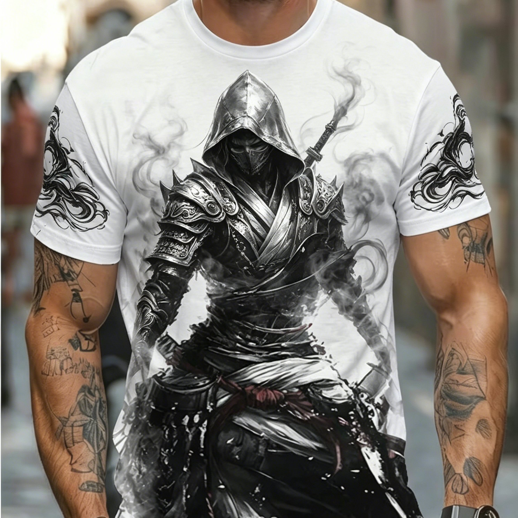 TEMU [print Design - Not Textured] Assassin Print T-shirt, Plus Size