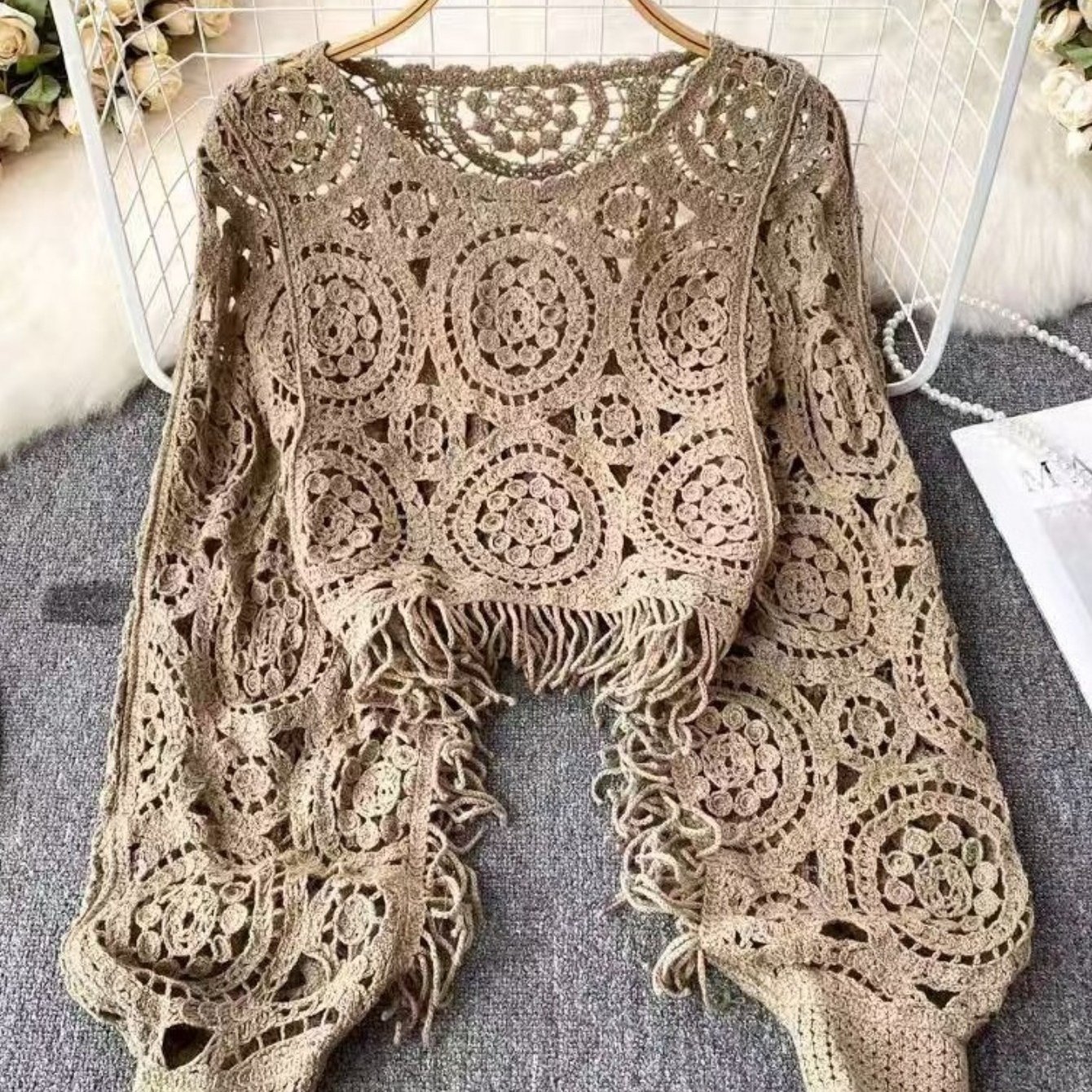 2026 Hollow Fringed Long-sleeved Sweater, Loose Blouse, Women's Jumper