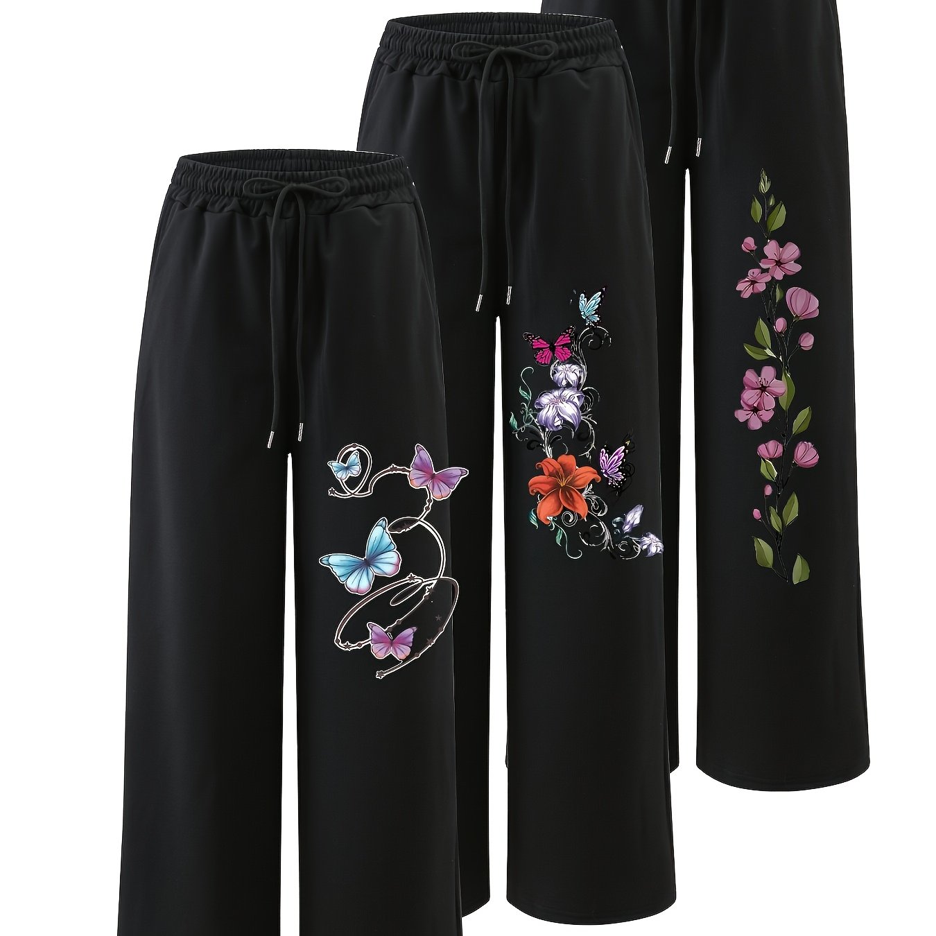 TEMU Plus Size - Plus Size - Set Of 3 Women's Dance Trendy Pants - Print - Elegant Jazz Dance Trousers - Casual Vacation Long Pants