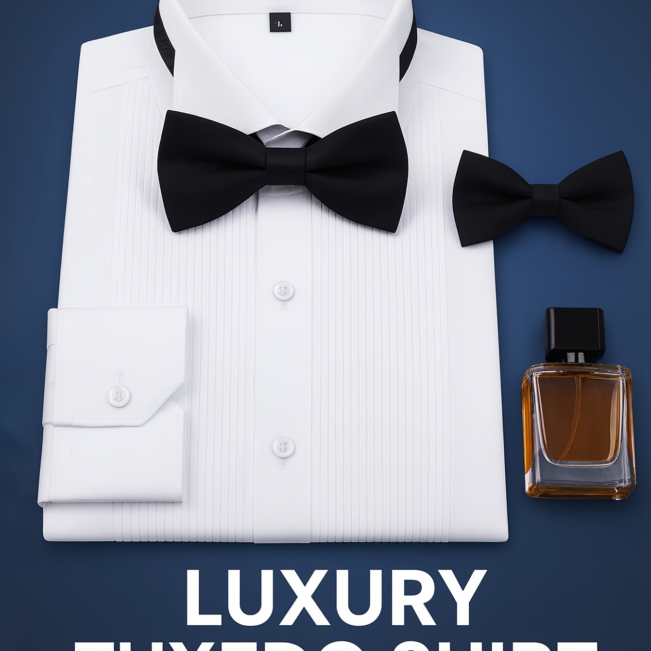 TEMU Men's Wing Collar Tuxedo Shirt With Pleated Front | Free Bow Tie Included | Formal Wedding & Evening Party