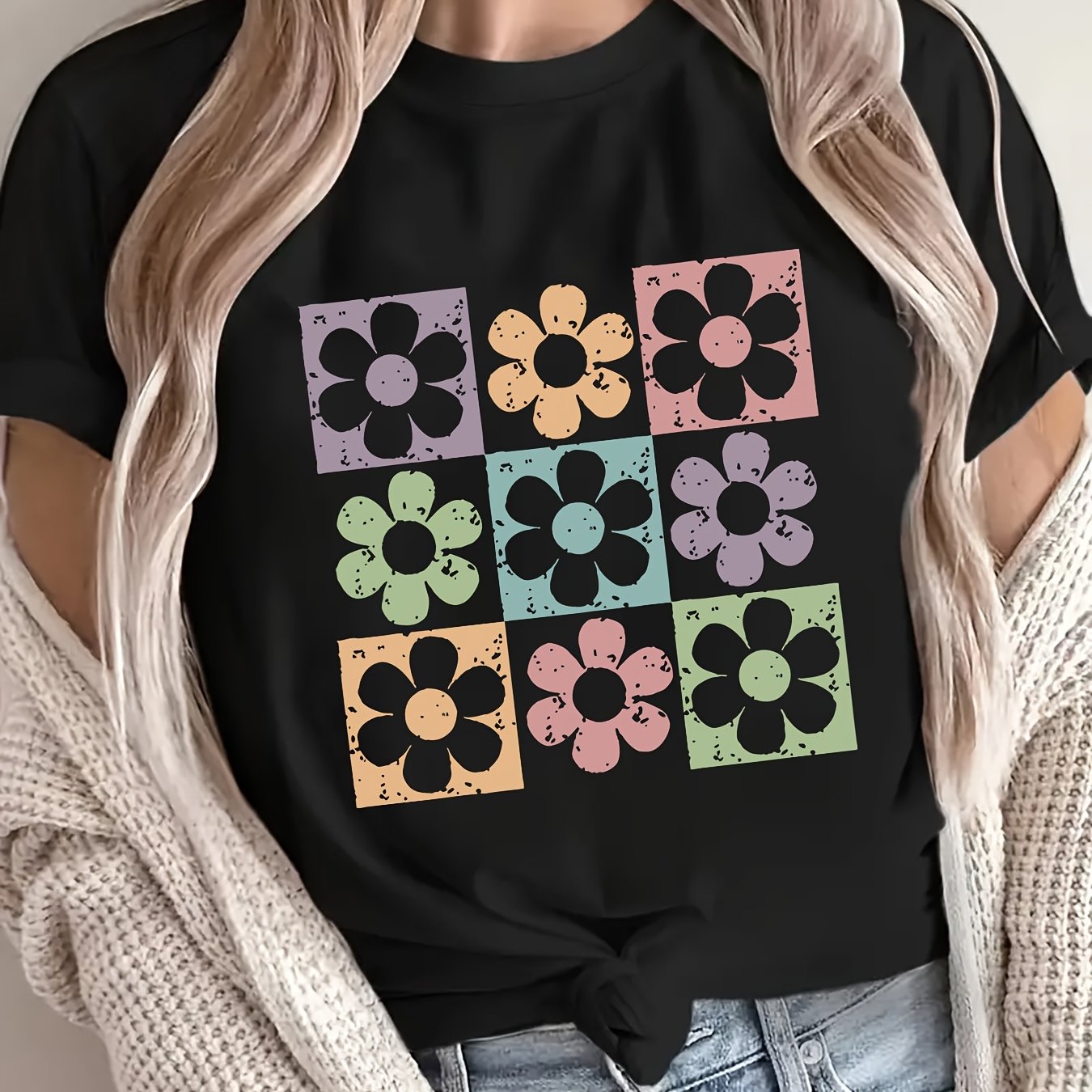TEMU Plus Size - Plus Size - Plus Size Graphic Print T-shirt, Short Sleeve Crew Neck Casual Top For Summer And Spring, Women's Plus Size Clothing