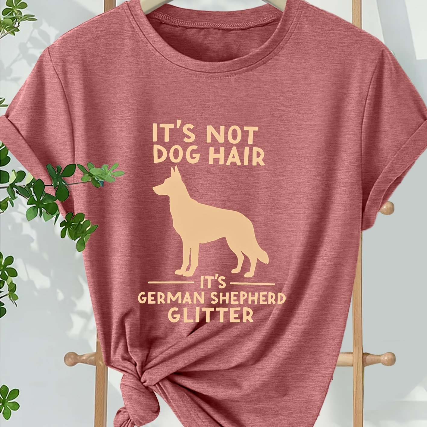 TEMU Holiday Wear Women's Elegant Short Sleeve, German Shepherd Fun Text Print, Round Neck Casual Top, Suitable For Spring Summer Fall Daily And