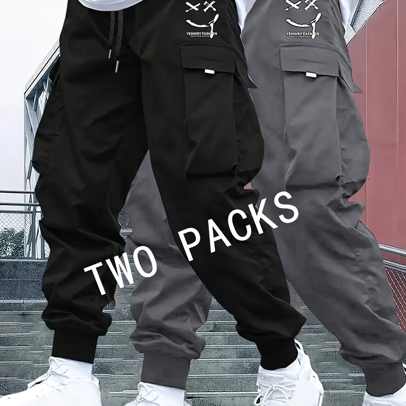 E-shop Stylische Herren Cargo Hose im 2er Set, geeignet für Frühling und Herbst, mit schmal zulaufenden Beinen und mehreren