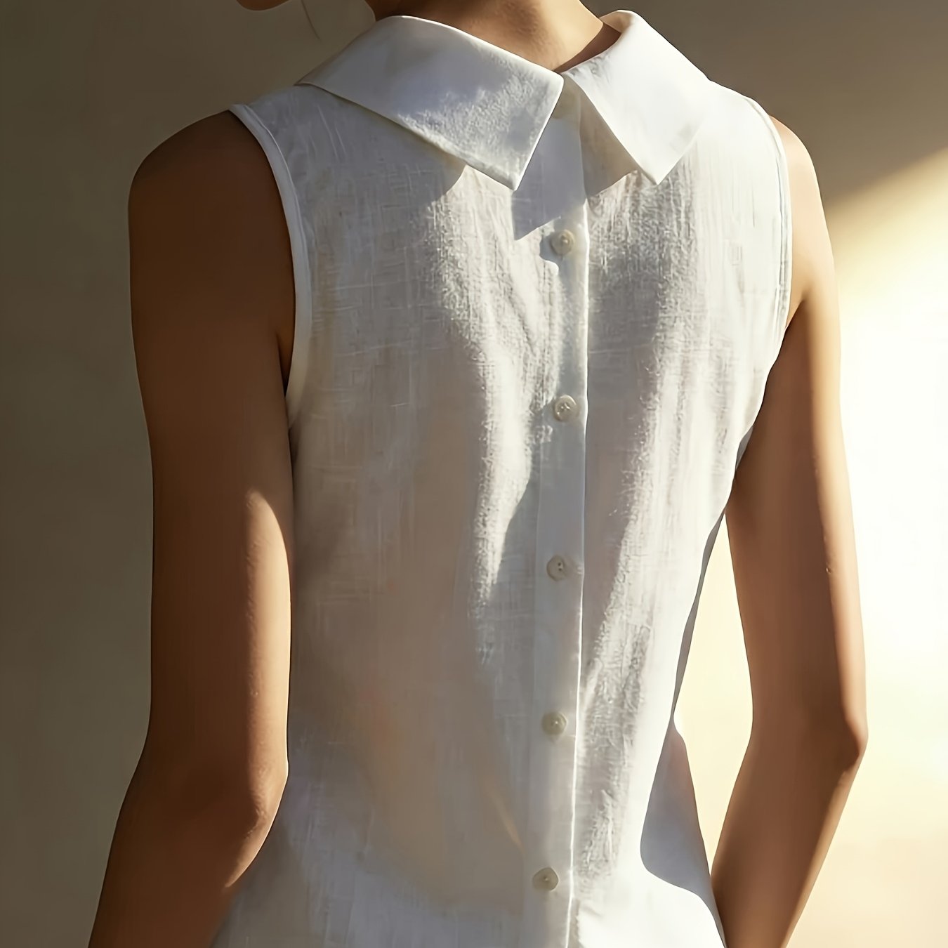 E-shop Damen Einfaches Elegantes Urlaubsstil Ärmelloses Stehkragen-Top aus Leinen-Textil für eine Schlanke Passform. Ein Vielseitiges Uni-Farbenes