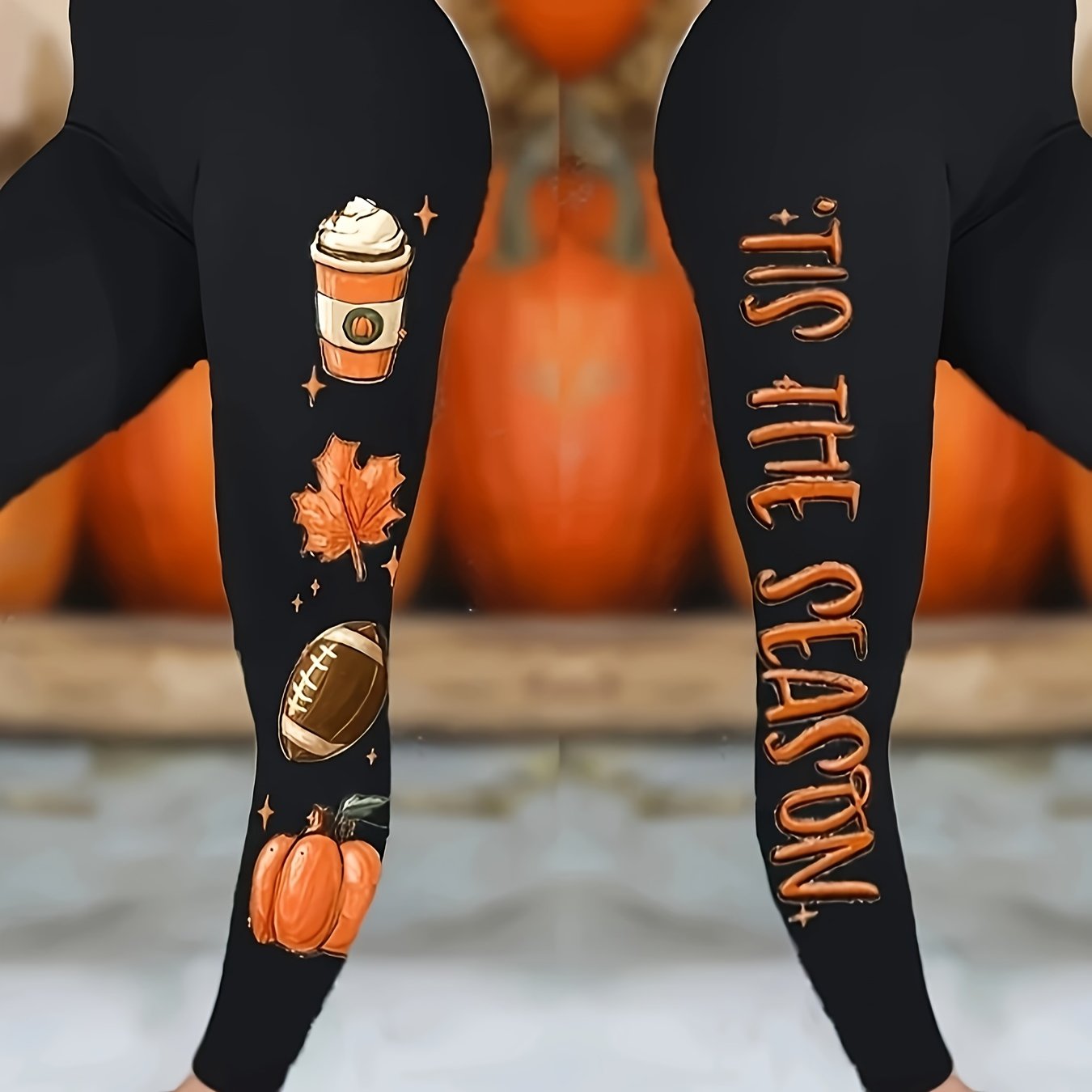 TEMU Halloween Printed High-waisted Leggings, Casual Stretchy Tights For Everyday Wear, Women's Apparel