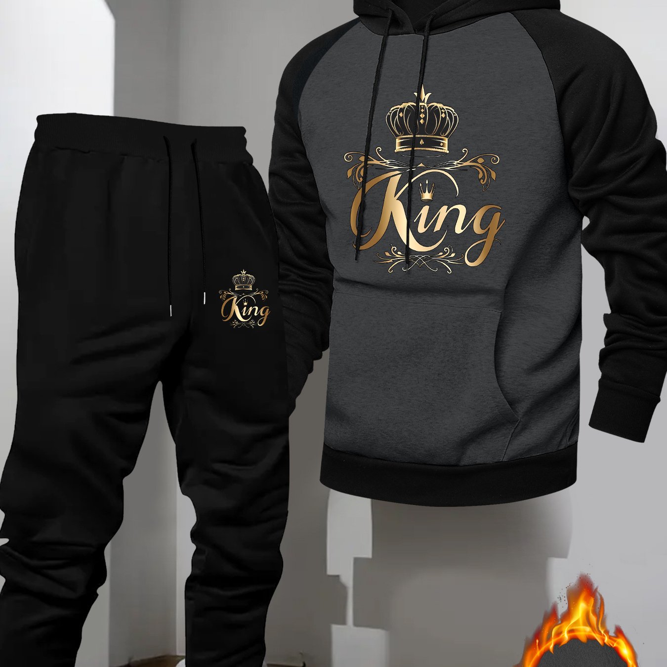 TEMU Men's Casual Sporty Raglan Sleeve Hooded Sweatshirt 2pcs Set, Color Block Sweatshirt With Print, Casual Versatile Trendy Hoodie Set