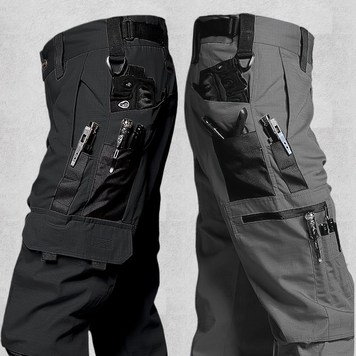 2pcs Men&#39;s Tactical Pants, 100% Polyester Solid Color Casual Outdoor Hiking &amp; Fishing Pants with Multiple Pockets, Non-Stretch Woven Fabric, Regular Fit for All Seasons, Versatile Overalls | Multipocket Pants | Pants, Camping Gear