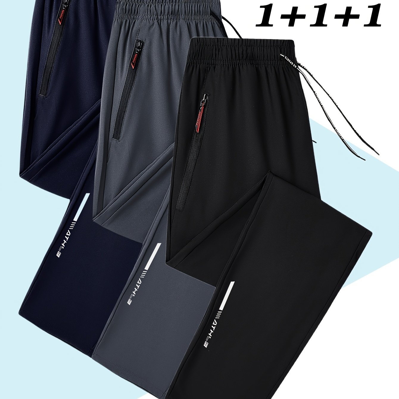 3pcs Men's Plus Size Athletic Pants Summer Men's Fashion Comfortable Plus Size Plus Size Athletic Pants Casual Outing Plus Size Long Pants