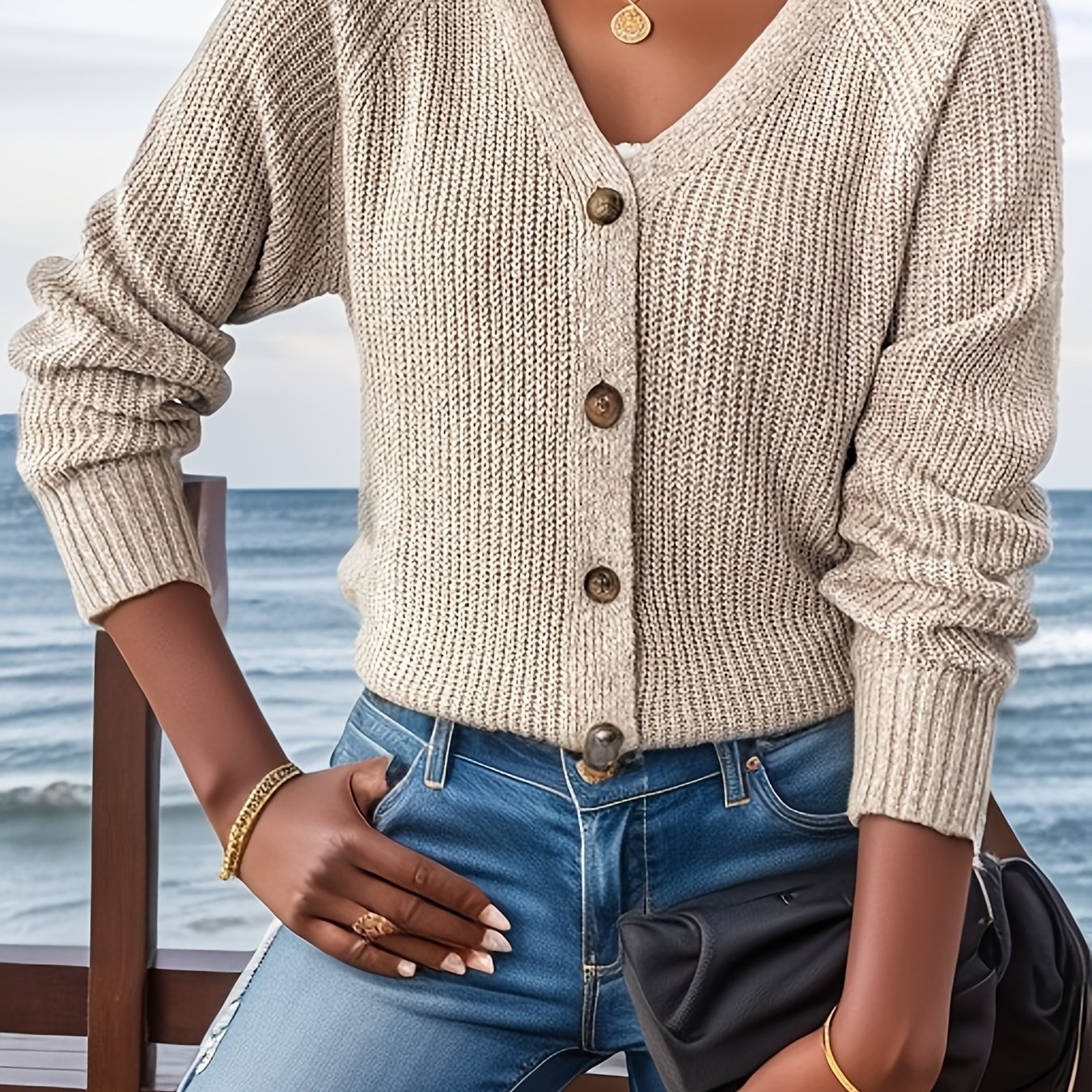 E-shop Plus Size - Plus Size - Plus Size Damen V-Ausschnitt Raglan Langarm Strickjacke