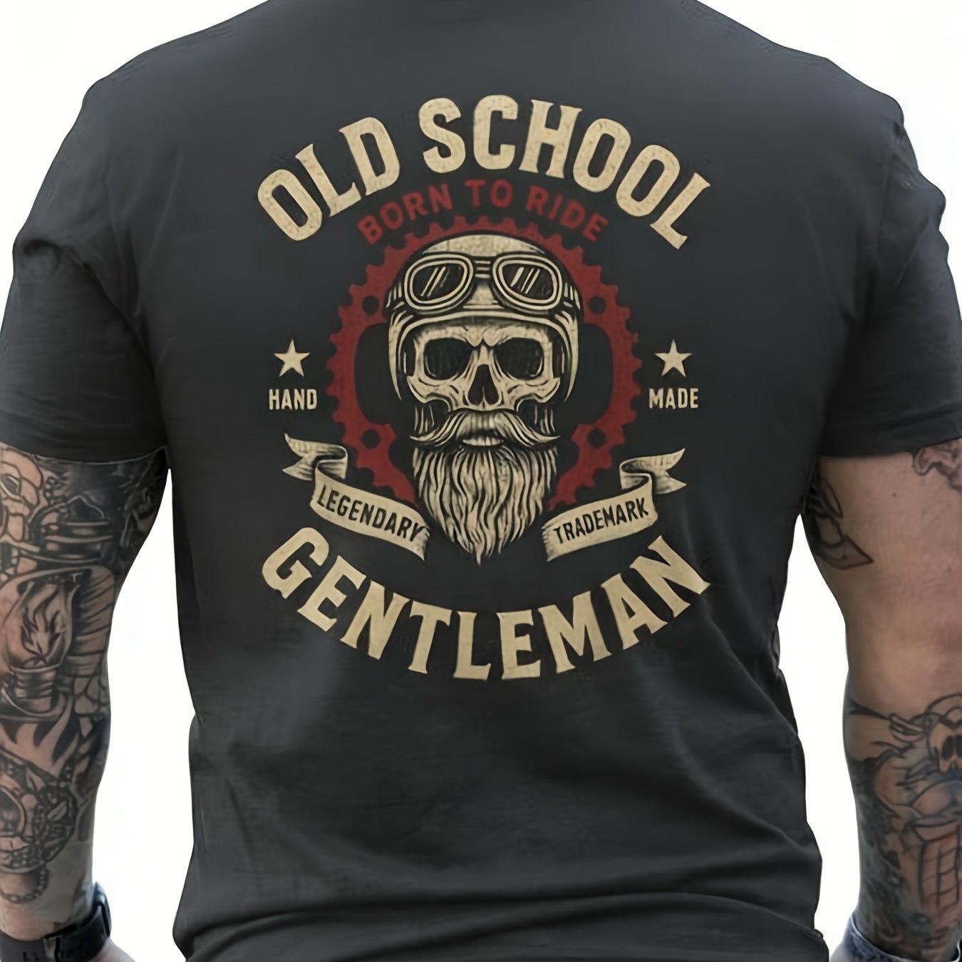 TEMU Men's Vintage Motorcycle-themed T-shirt, Featuring A Skull And "born To " Design On The Back, Perfect For Motorcycle Enthusiasts And Everyday