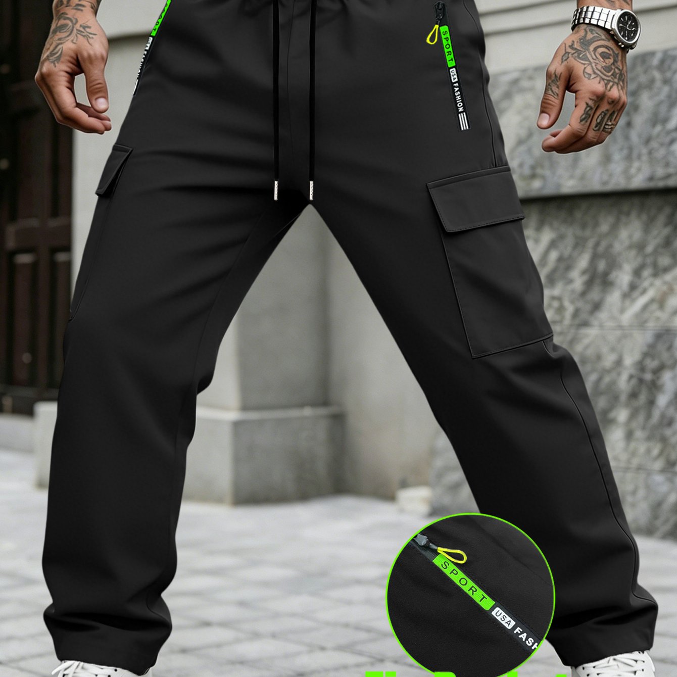 TEMU Men's Fashion Cargo Pants With Multiple Pockets, Solid Color Trousers, Loose-fit Casual Pants, For Outdoor Activities, Autumn/winter Essentials