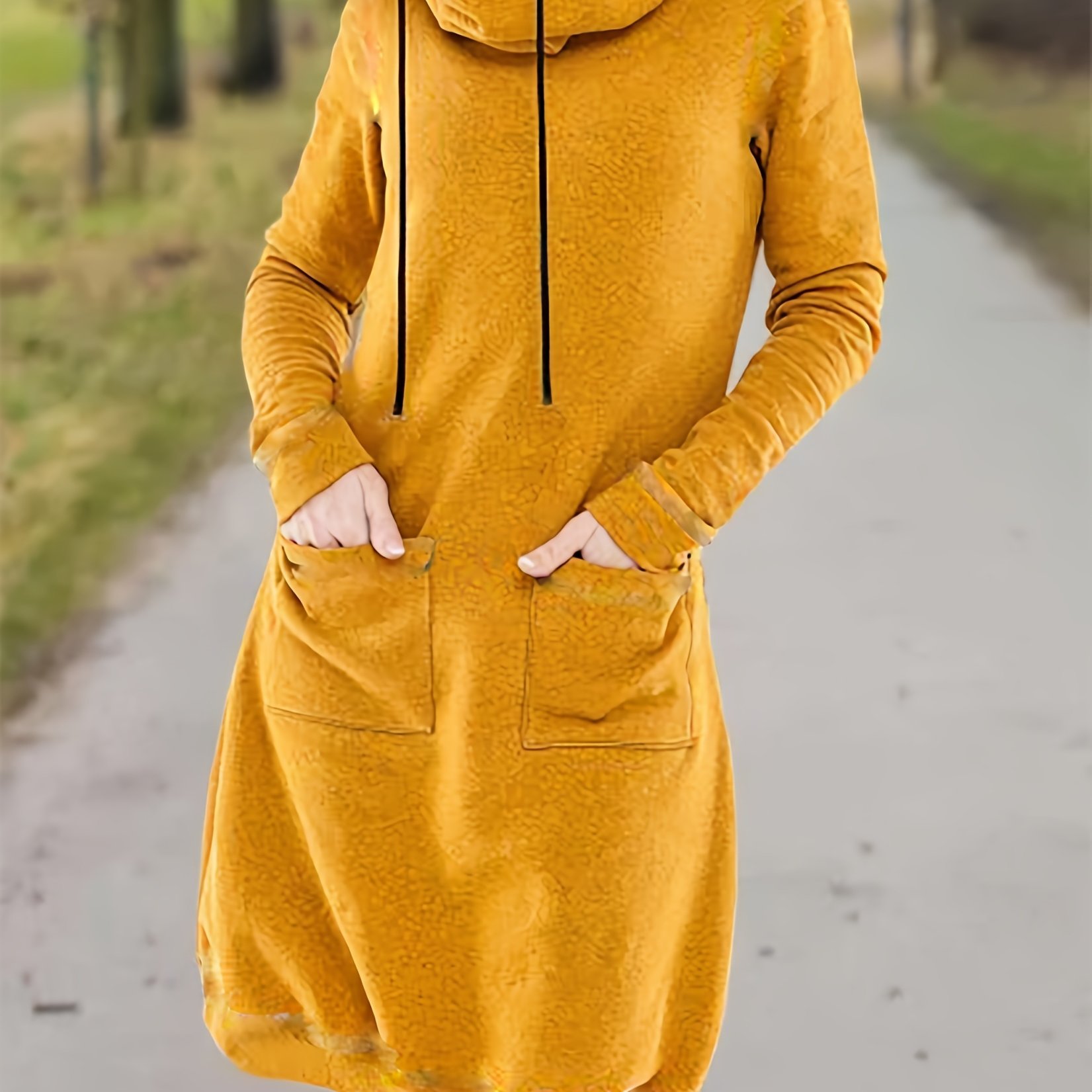 Directional Autumn/winter High-neck Solid Color Midi Sweatshirt Dress