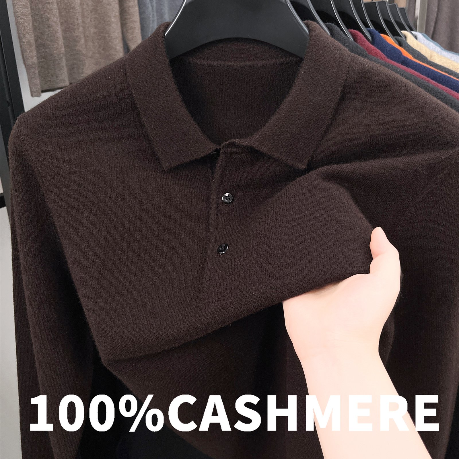 TEMU 100% Men's Autumn Winter Knit 3d Solid Color Lapel Sweater, Basic Knit Shirt, Men's Fashion Long Sleeve Sweater