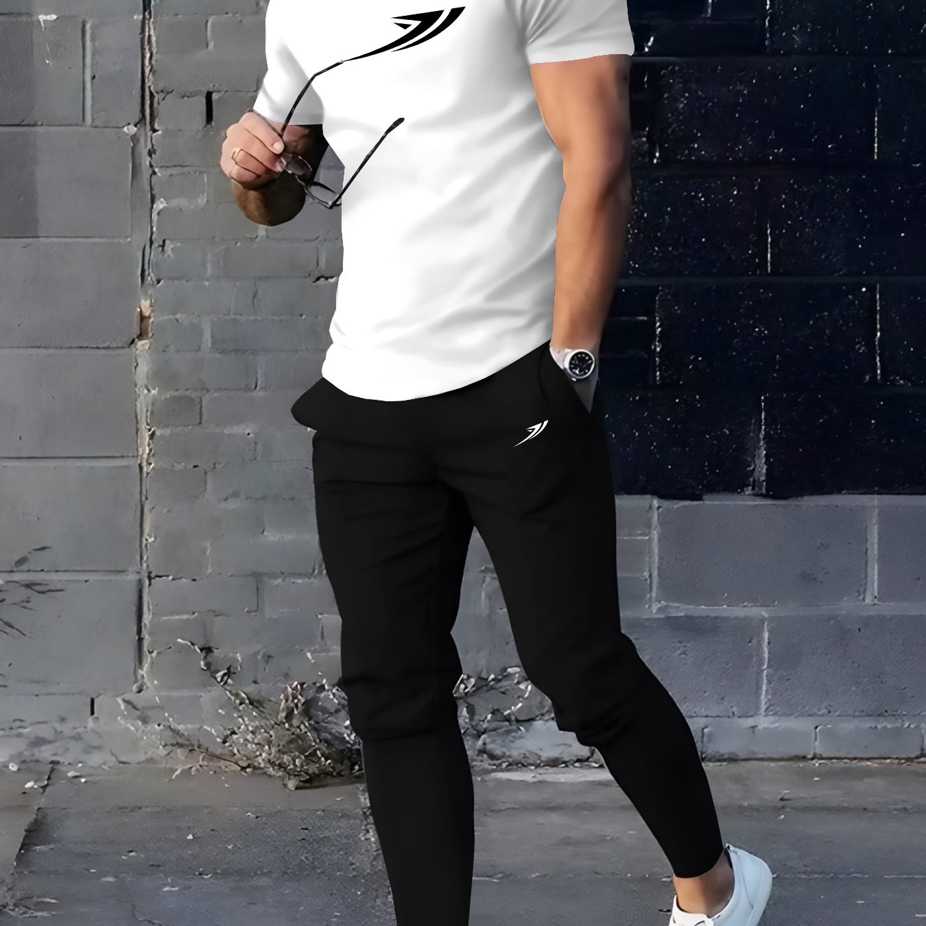 TEMU 남성용 여름 캐주얼 스포츠웨어 세트: 통기성 반팔 티셔츠 + 루즈핏 긴바지 투피스 아웃핏