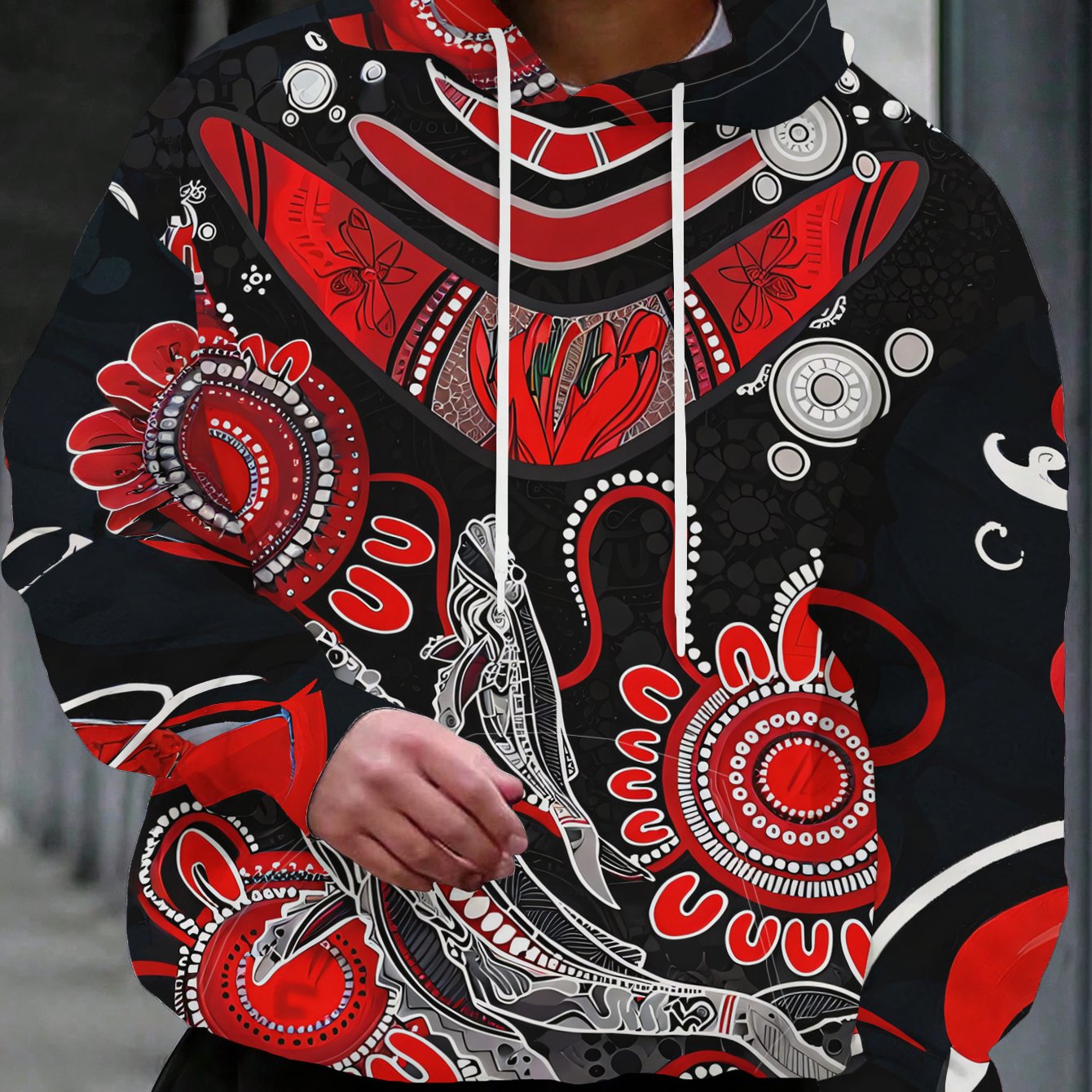 TEMU Men's Hooded Sweatshirt With Ethnic Tribal Print, Casual Sportswear, New Autumn Style Polyester Pullover, Machine Washable, Wear, Casual Daily