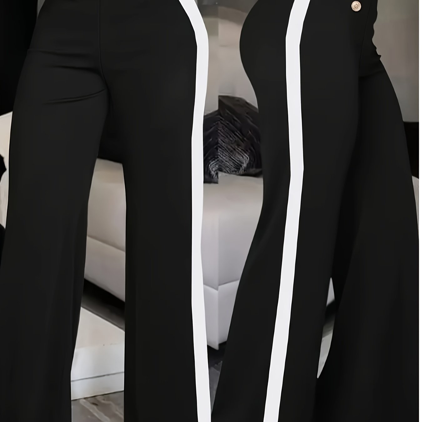 E-shop DP070550 High-Waist Freizeithose Einfarbig Knopf Europa und Amerika Mode Schlaghose