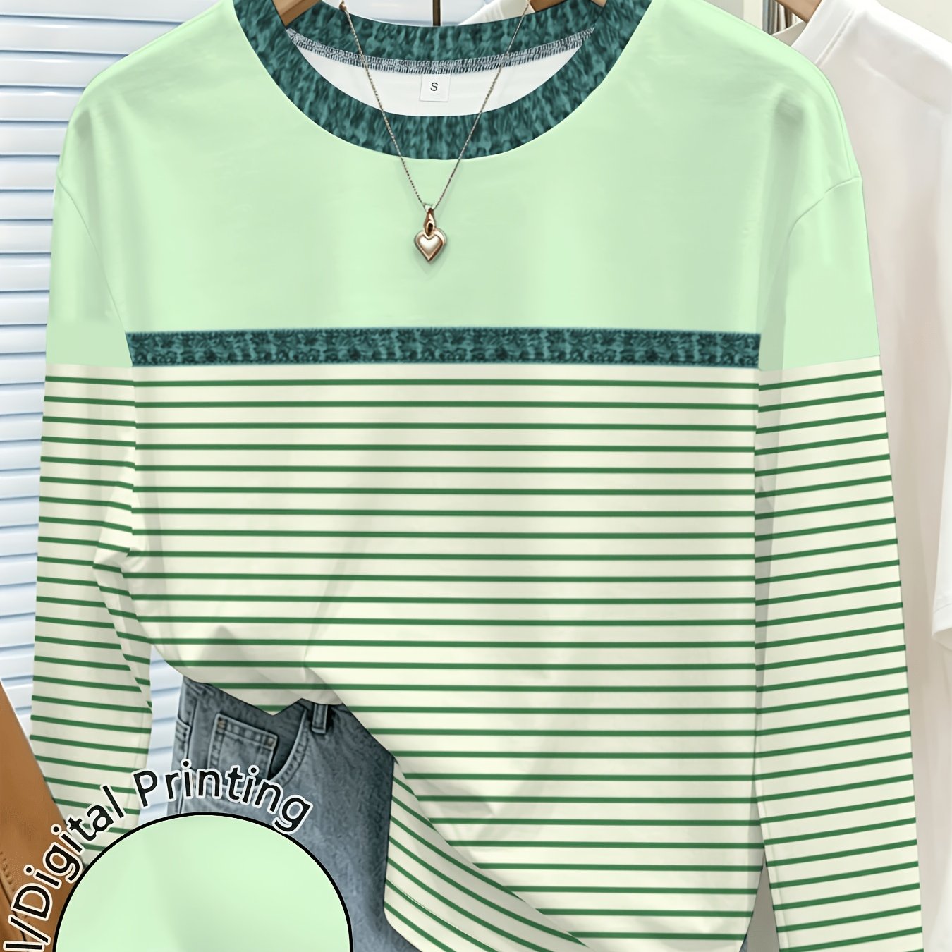 TEMU Plus Size, Women's Printed Round-neck Long-sleeve Top With , Fashionable And