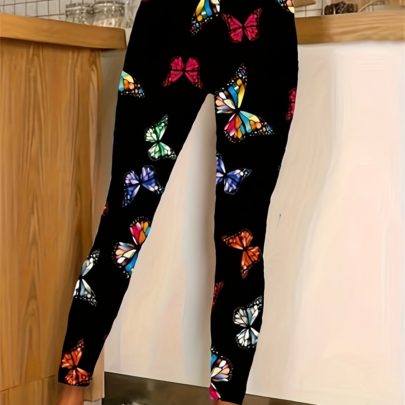 TEMU Plus Size - Plus Size - Plus Size Casual Leggings, Women's Plus Size Floral Print High Elastic High Waist Leggings
