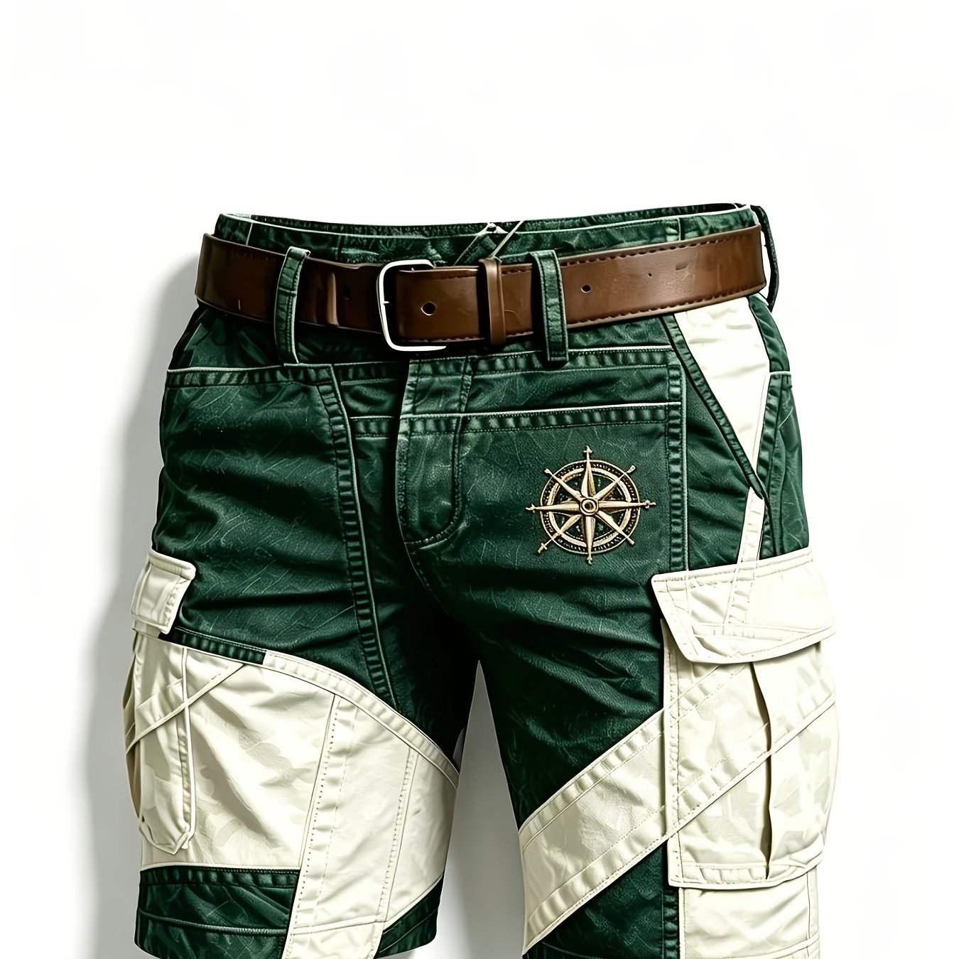 TEMU 2026 's Summer Loose Non-elastic Style, Multi-pocket Cargo Shorts, Art Print, Multi-pocket Durable Spliced Casual Trousers, Outdoor Loose