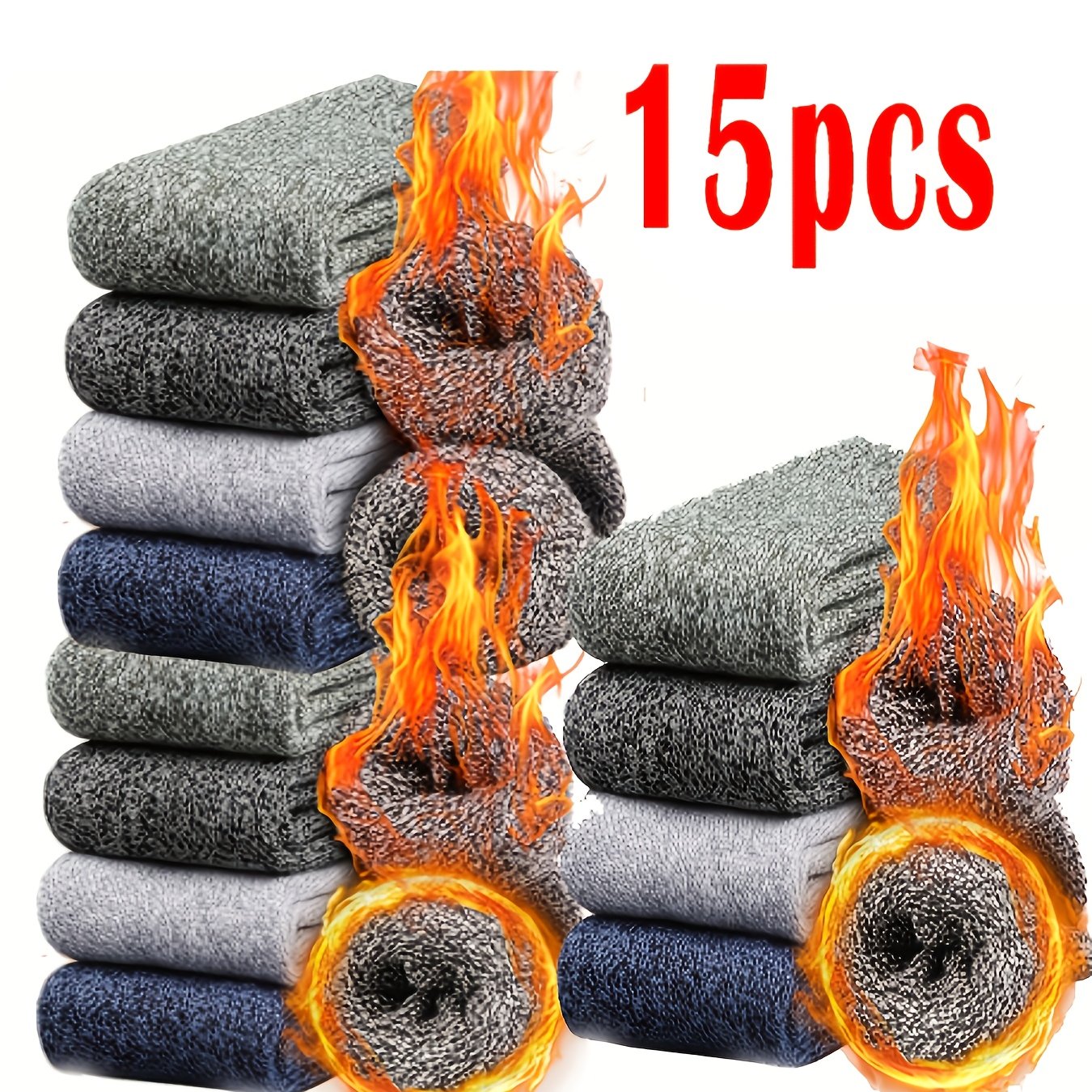 TEMU 15 Pairs Of Wool Socks - Men's Warm Winter Hiking Socks, Ideal For Camping , Thick And Cozy Winter Socks, Soft And Casual Hiking Socks