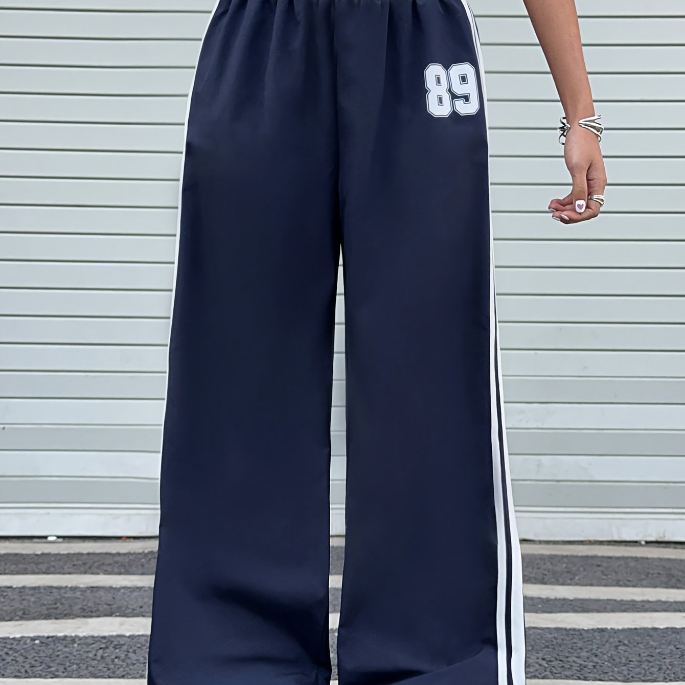 Image of Girls' Individual Casual Athletic Letter Print Side Striped Straight Trousers, Suitable For Outdoor , For Teenager, For Teenager