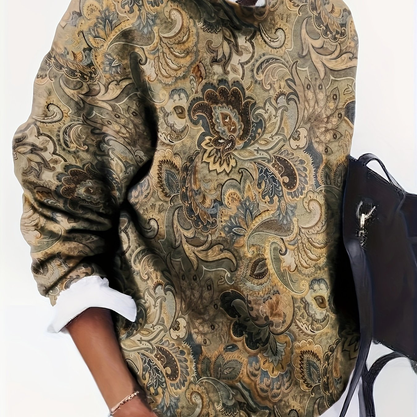 Retro Long Sleeve Loose Top, Versatile