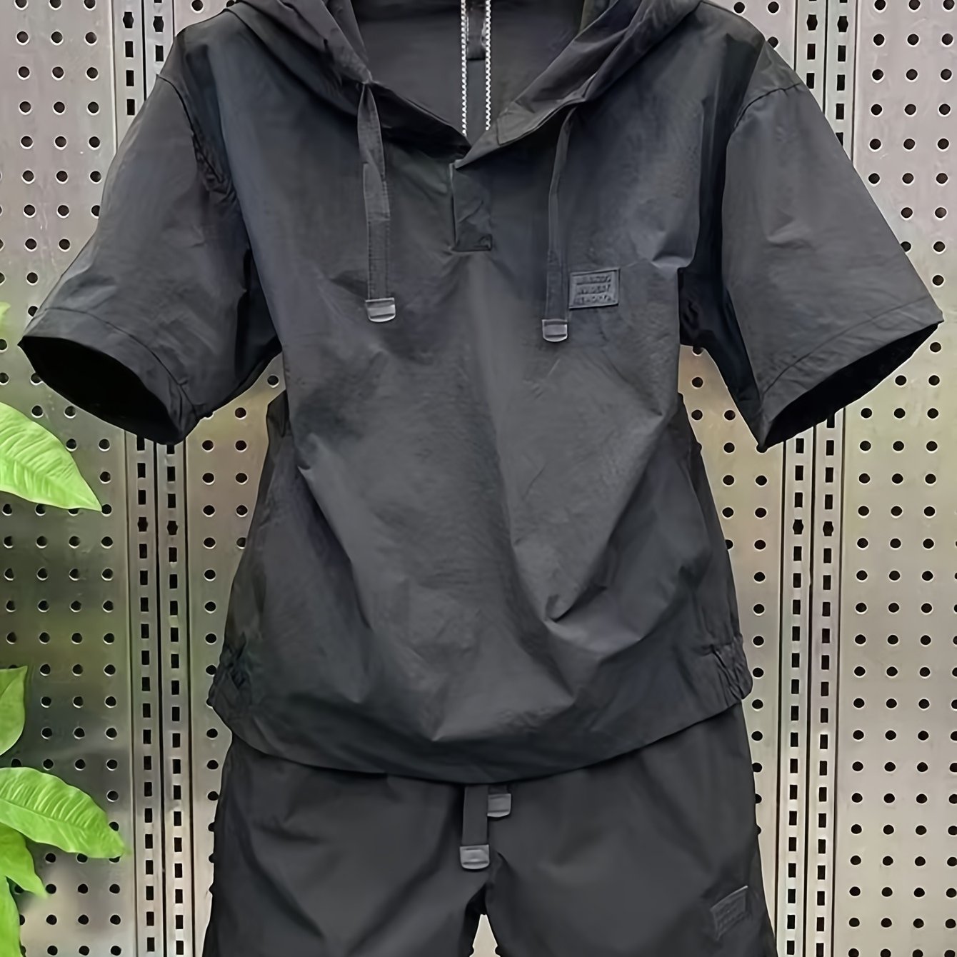 TEMU 【メンズ】スポーツスーツ 夏 速乾 服 フード付き 半袖 上下セット ウエストゴム カップルスタイル アウトドア ゆったり カジュアル 万能 上下セット