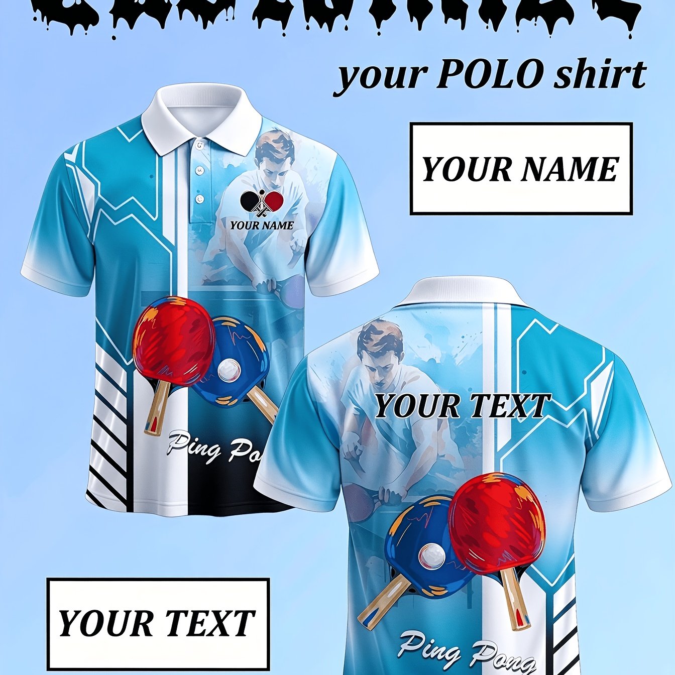 TEMU Custom Cool Table Tennis Theme Men's Shirt, Tennis , Personalized Name And Team Name, Suitable For Competition Or Casual Wear, Team Uniform,
