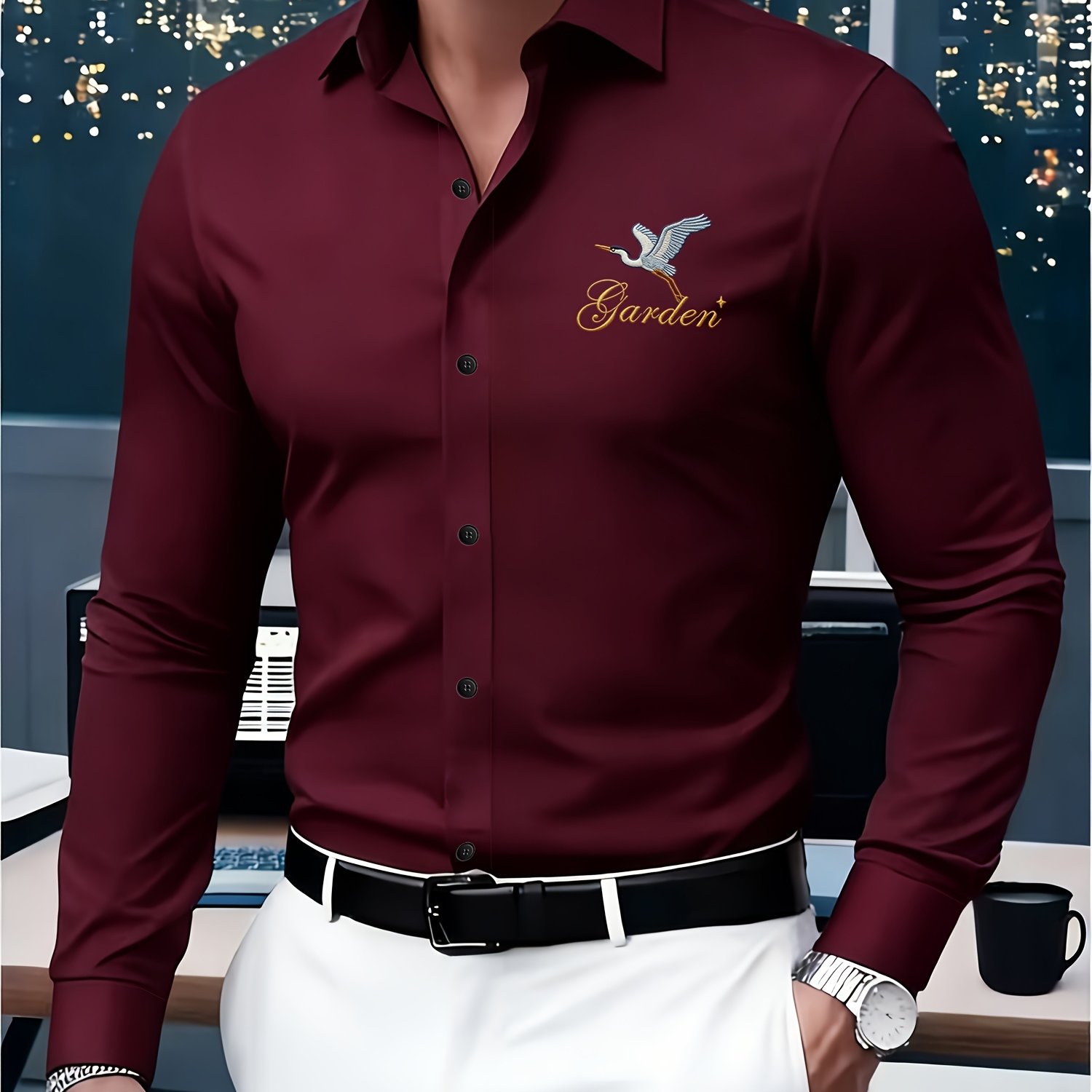 TEMU Cross-border Garden Heron Print Men's Casual