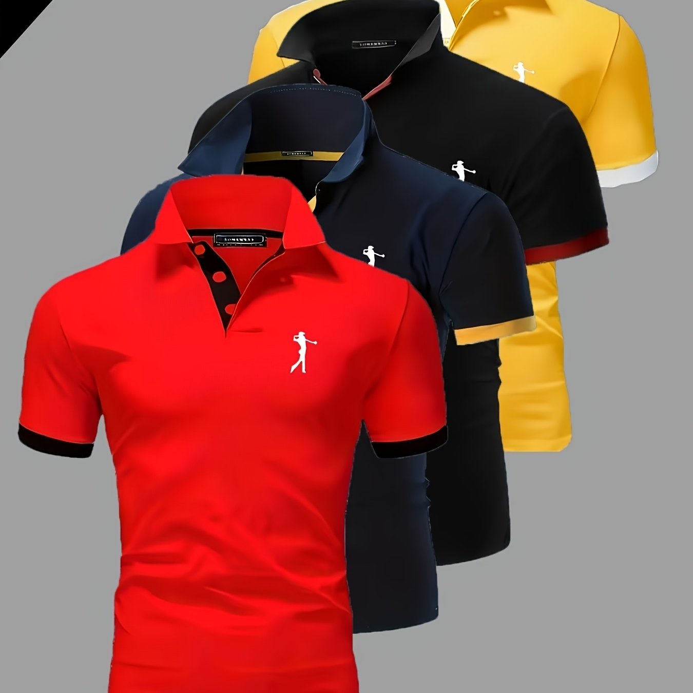 TEMU [Shule Water OBM] Set Estivo da con Polo a Maniche Corte, 4 Pezzi, Traspirante, Confortevole, Business