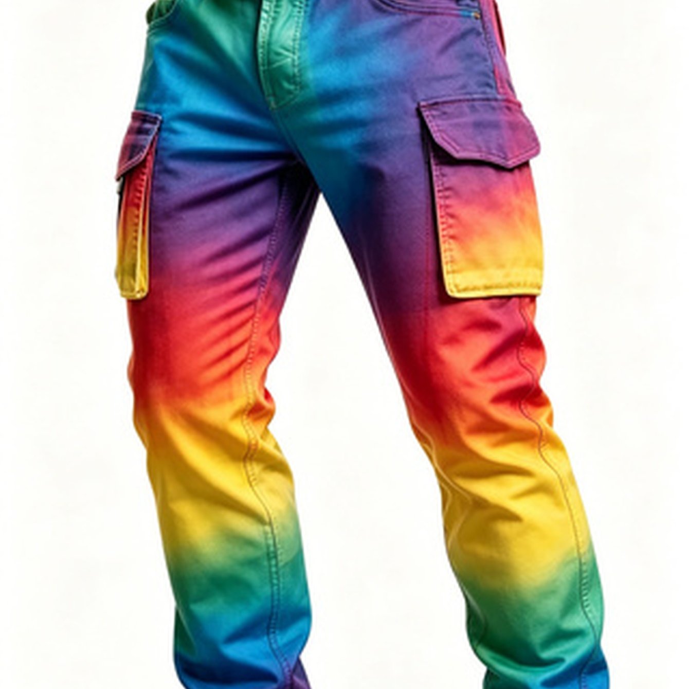 Men' Gradient Digital Printed Polyester Cargo Pants, Daily Wear Trousers