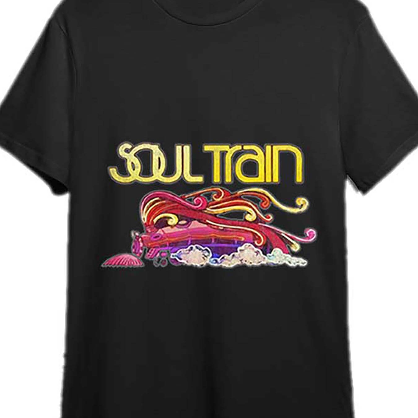 TEMU Men' Train T-shirt - Vibrant Psychedelic Design, 100% Cotton, Short Sleeve, Crew Neck, Black, Apparel | Tee | Knit Construction