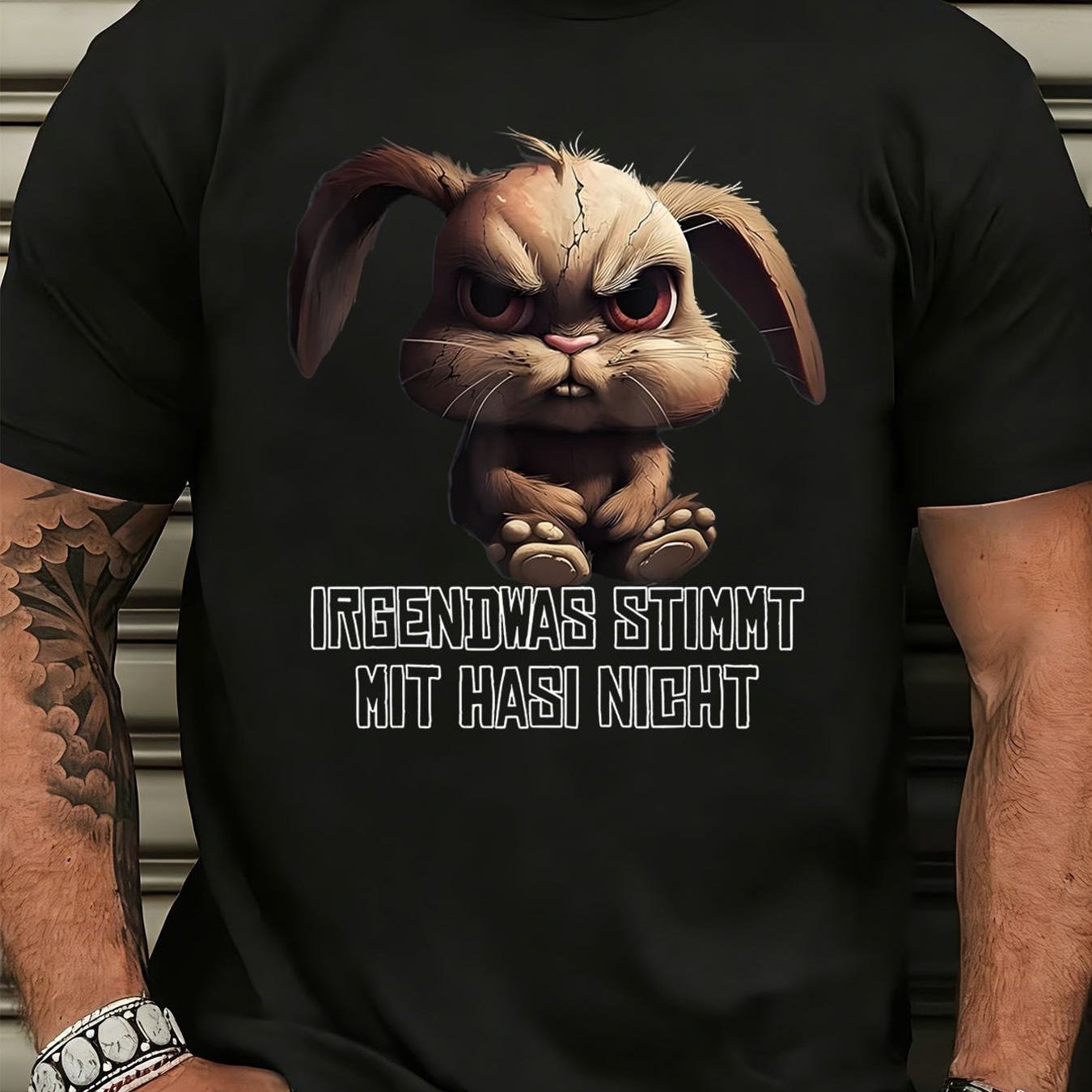 Black T Shirt For Men Featuring An Angry Rabbit Design And German Perfect Everyday Use