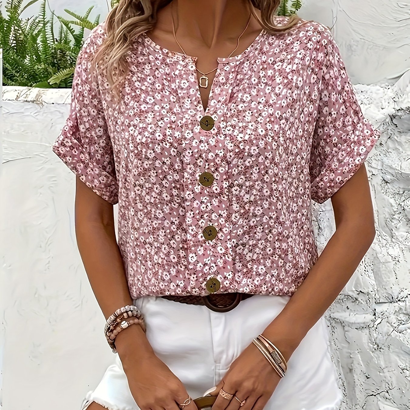 Plus Size, Women's Plus Size Floral Shirt
