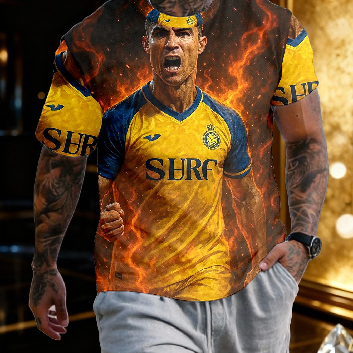 TEMU Printed Design Not Textured/embroidered/equins Not Jean The Printpc Flames Football Burning Summer Casual T-shirt Summer Round Neck Short Sleeve