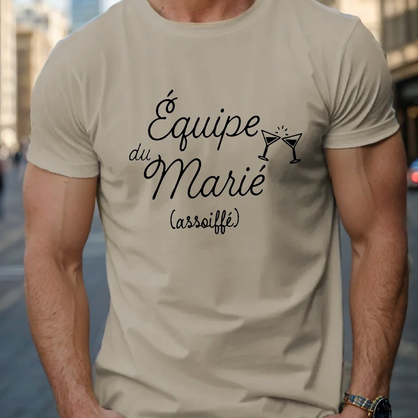 TEMU T-shirt d'été pour hommes français à manches courtes de Groom