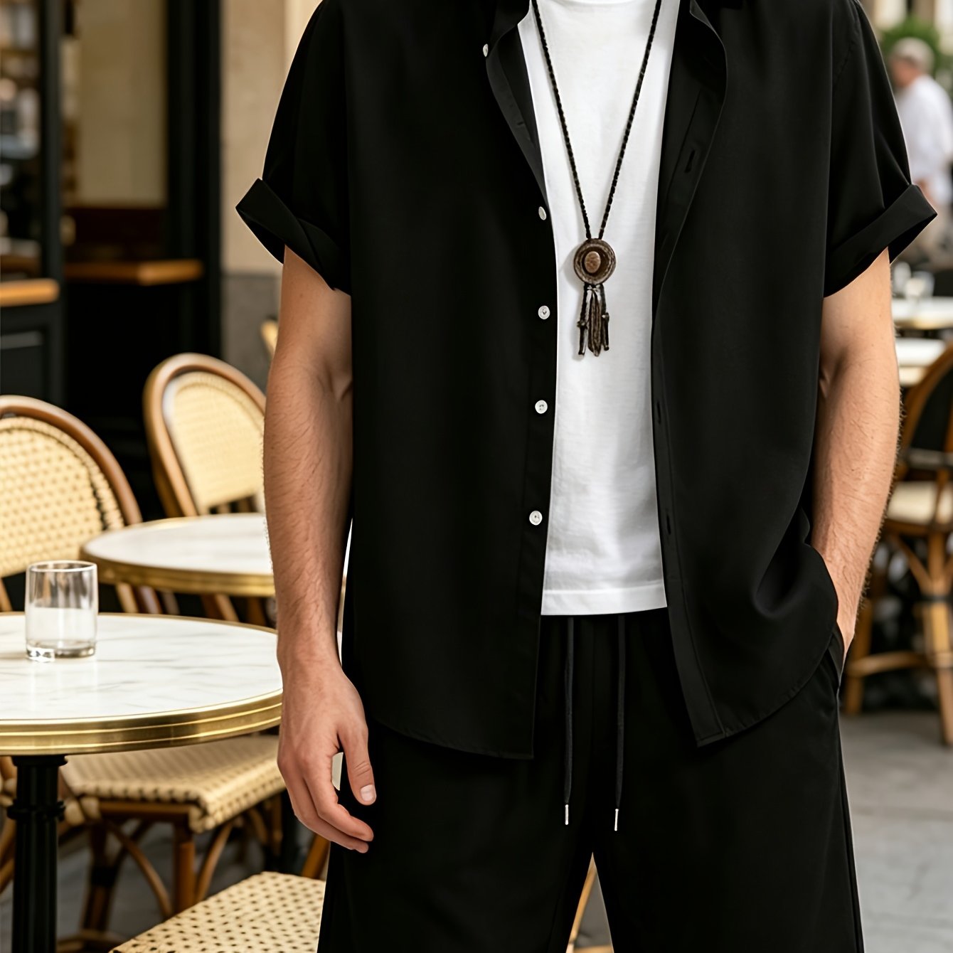 TEMU Men's Summer Casual Fashion Solid Color Short Sleeve And Shorts Set, Suitable For Daily Summer Wear, Dinner Dates, Beach Vacations, And Parties