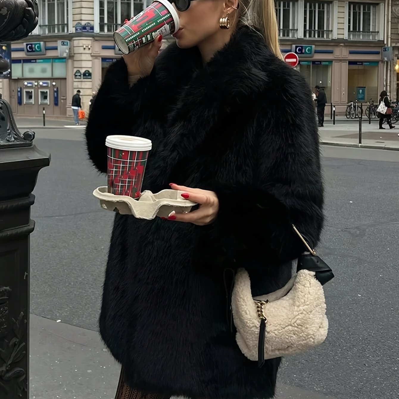 TEMU Autumn And Winter Ladies' Trendy Suit Collar Mid-length Faux Fluffy Stylish Coat