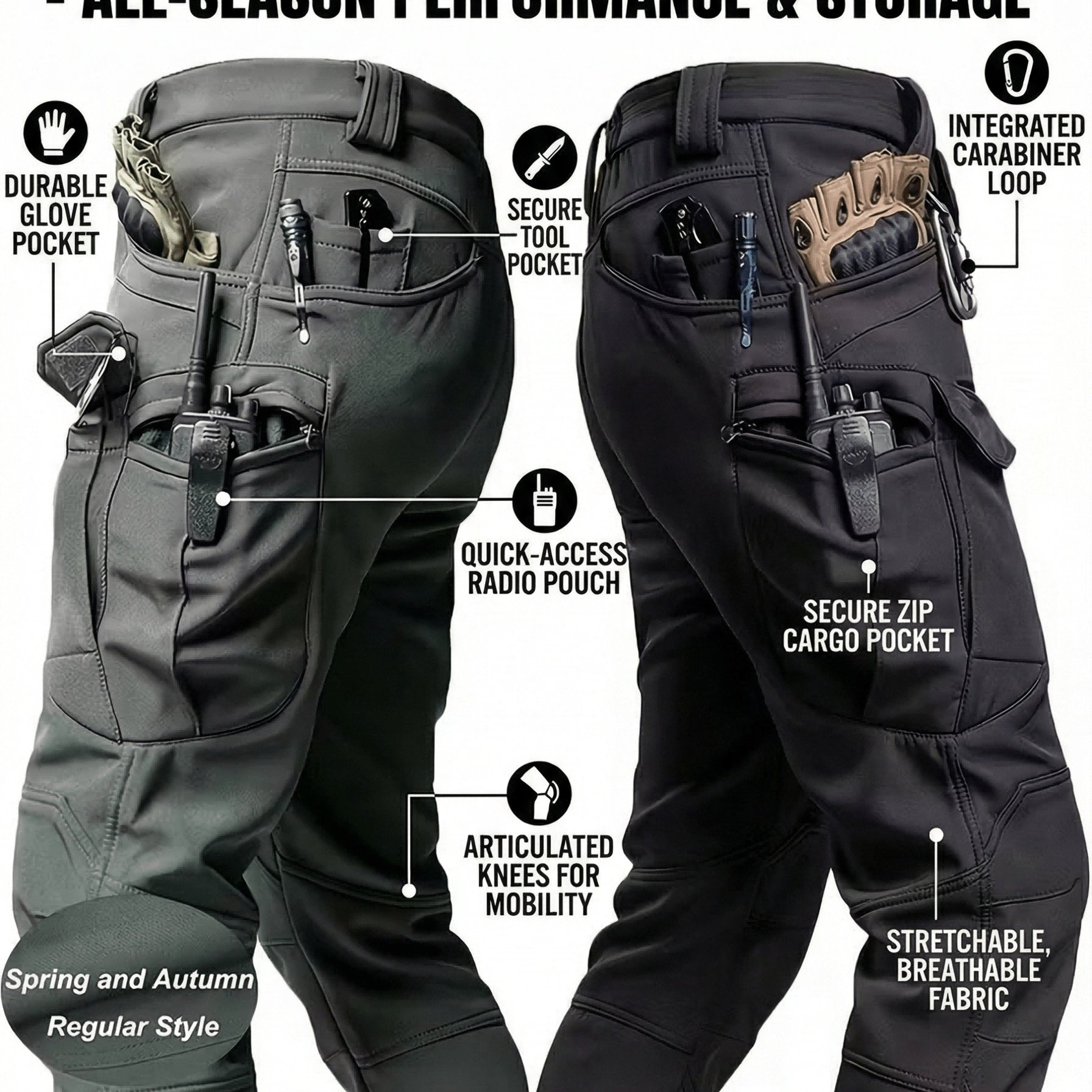 TEMU 2-pcs Men's Multi-pocket Tactical Work Pants: Breathable, Durable, And Slim-fit Outdoor Hiking Pants For Spring (includes Free Waist Belt)